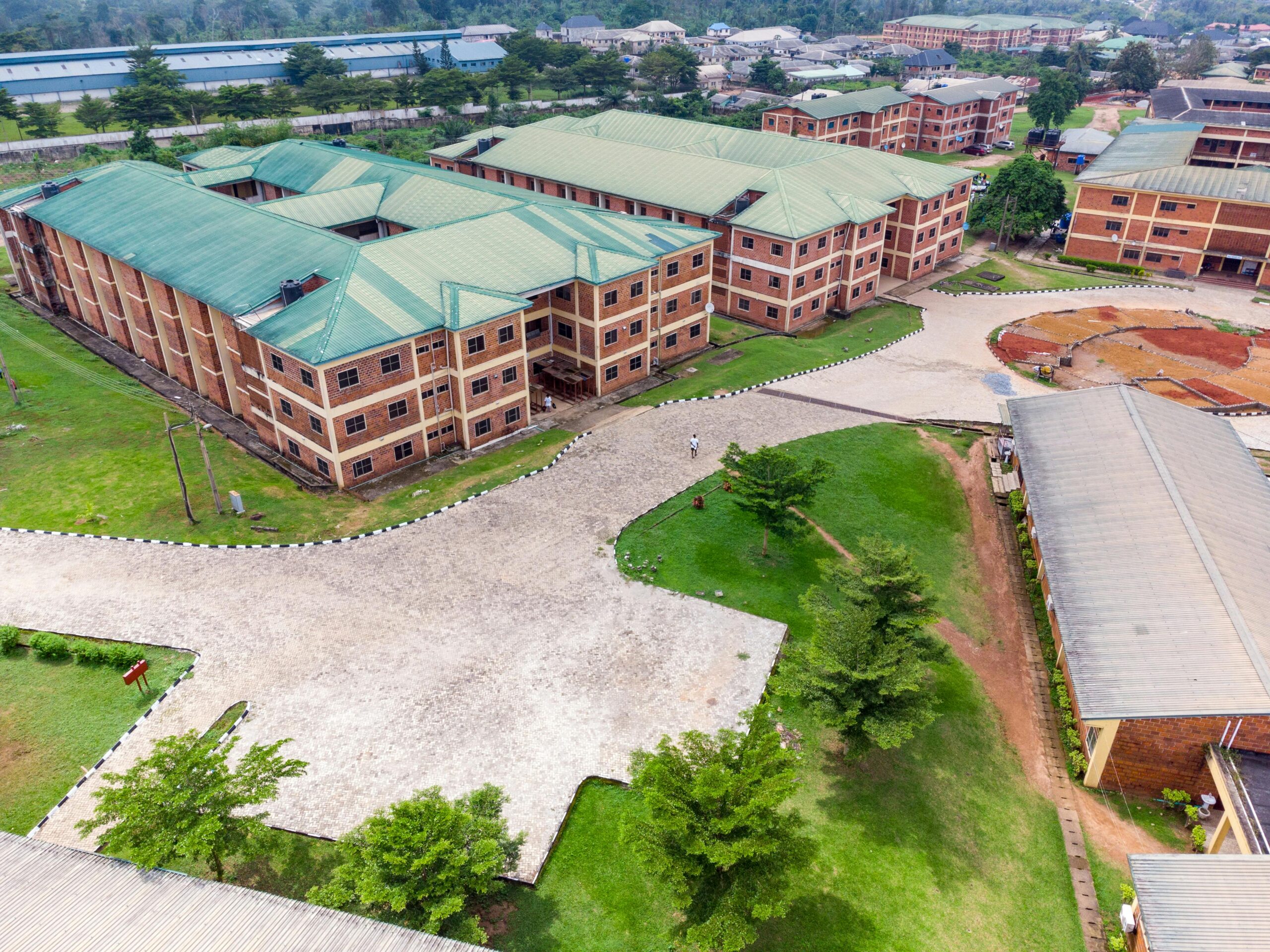 University campus with halls and green spaces