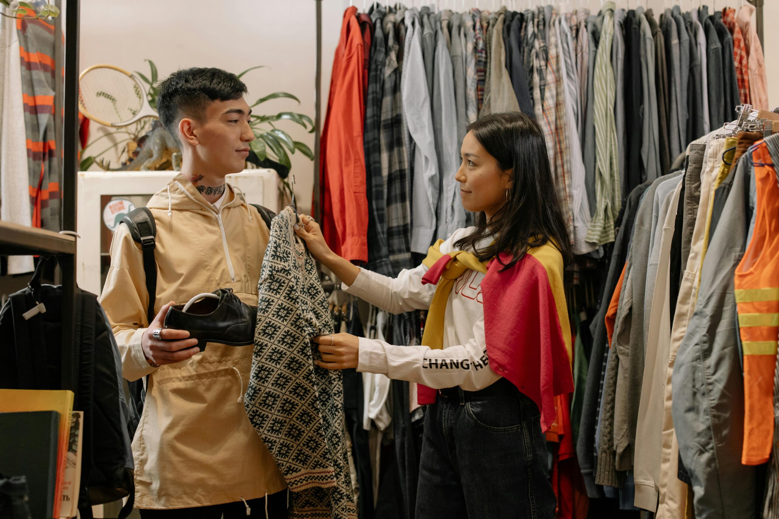 Clothing store with student discount promotion signs