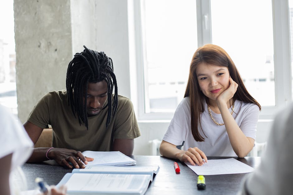 Students working together in a university library