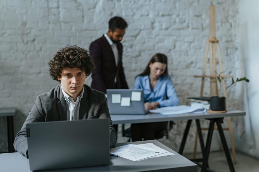 Graduate team networking in a modern office