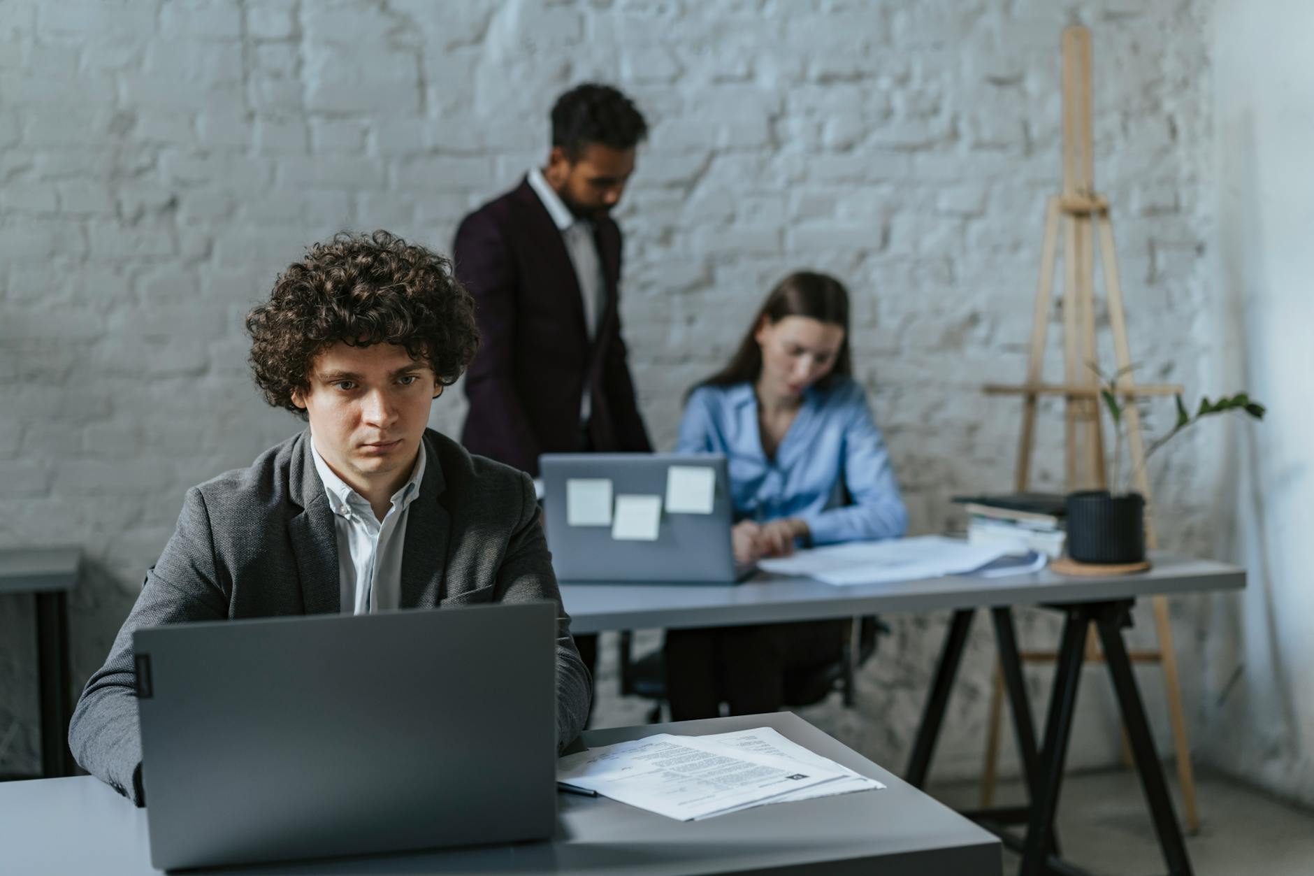 Graduate team networking in a modern office