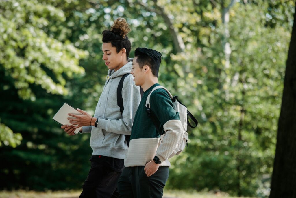 Student taking a walk break from exam revision