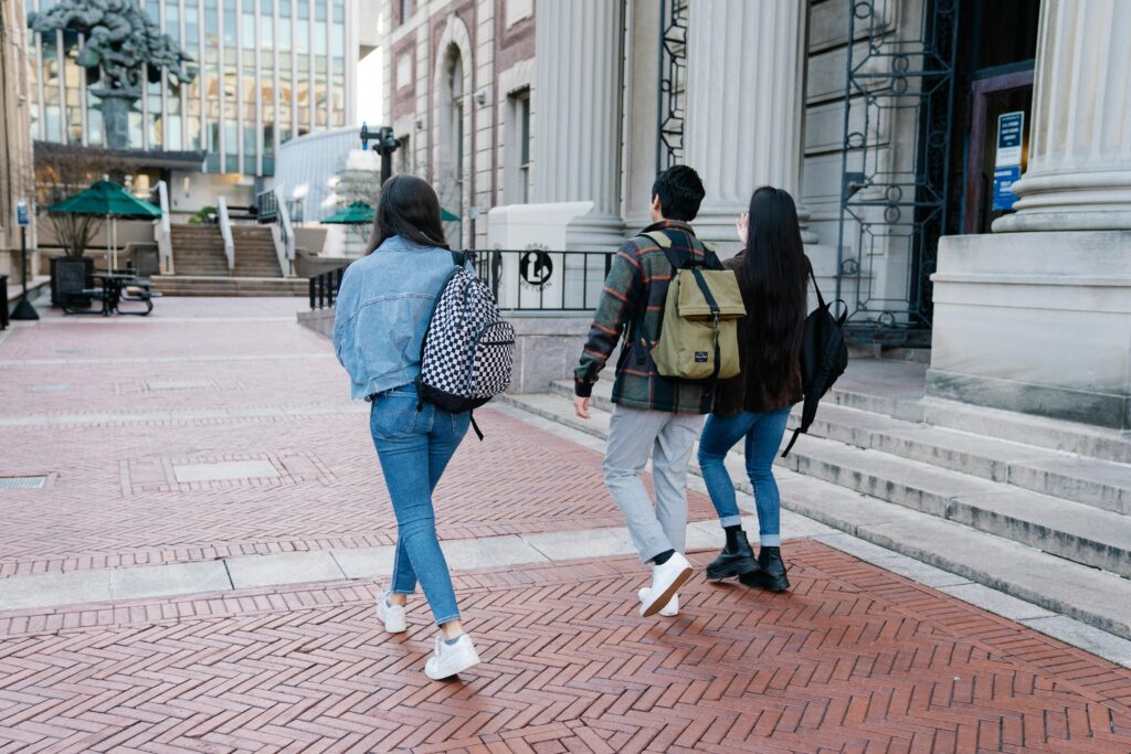 Students walking together across a university campus