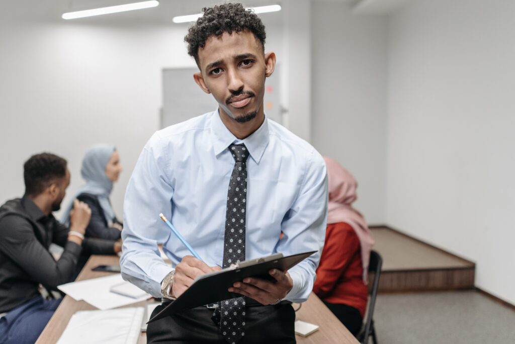 Young employee in workplace training