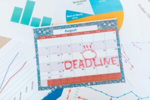 A planner with study and work deadlines marked