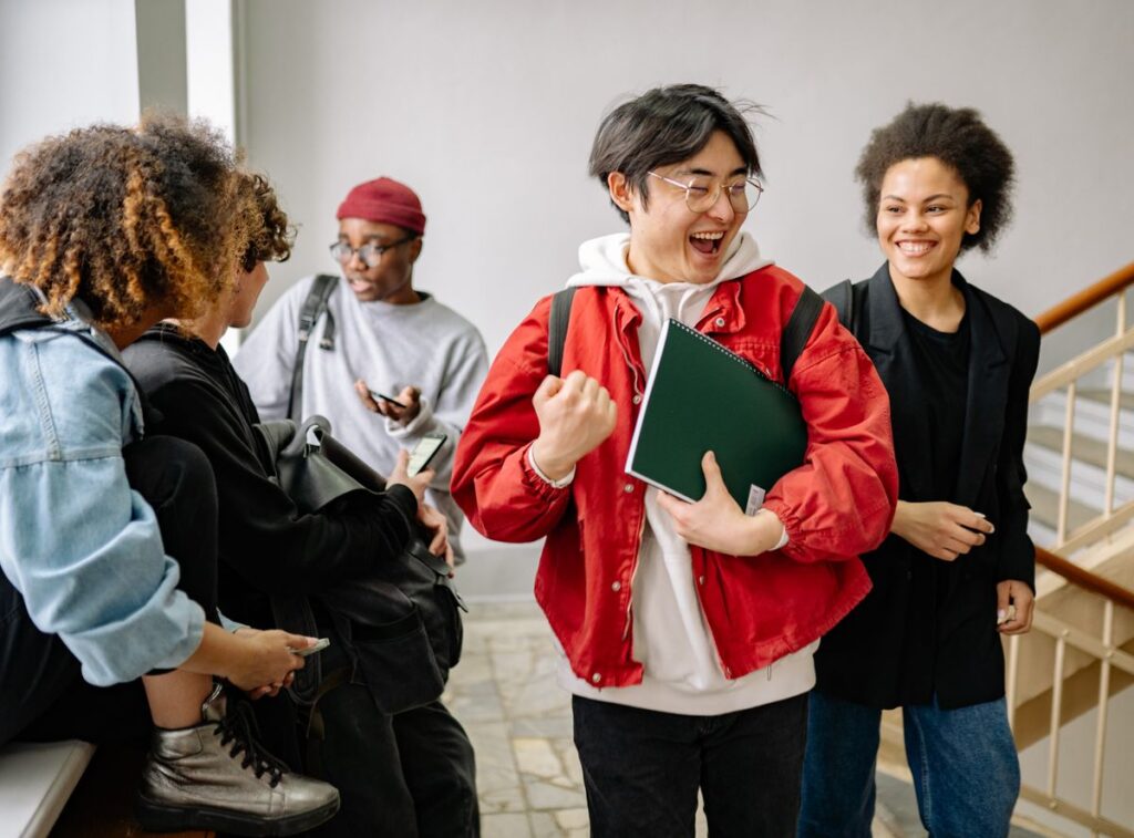 A-level students together after results day weighing up their next steps
