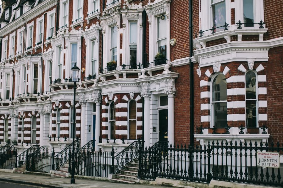 Period townhouses on a Kensington street in London W8