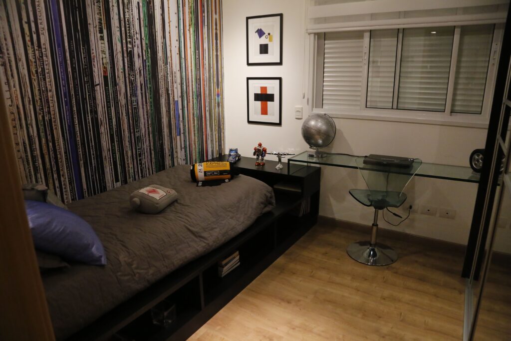 A student bedroom with a desk in a shared house