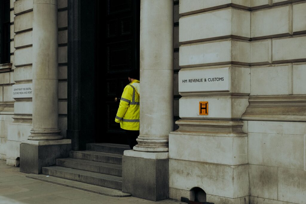 Entrance to the HM Revenue and Customs tax office in London