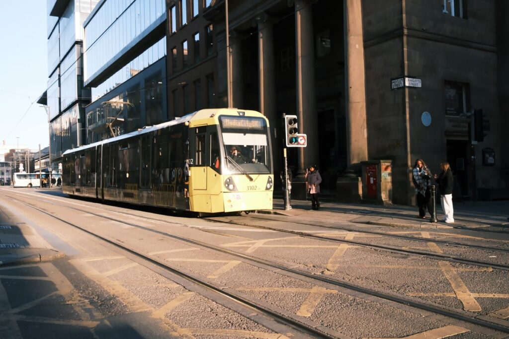 Metrolink tram to MediaCityUK in Manchester city centre